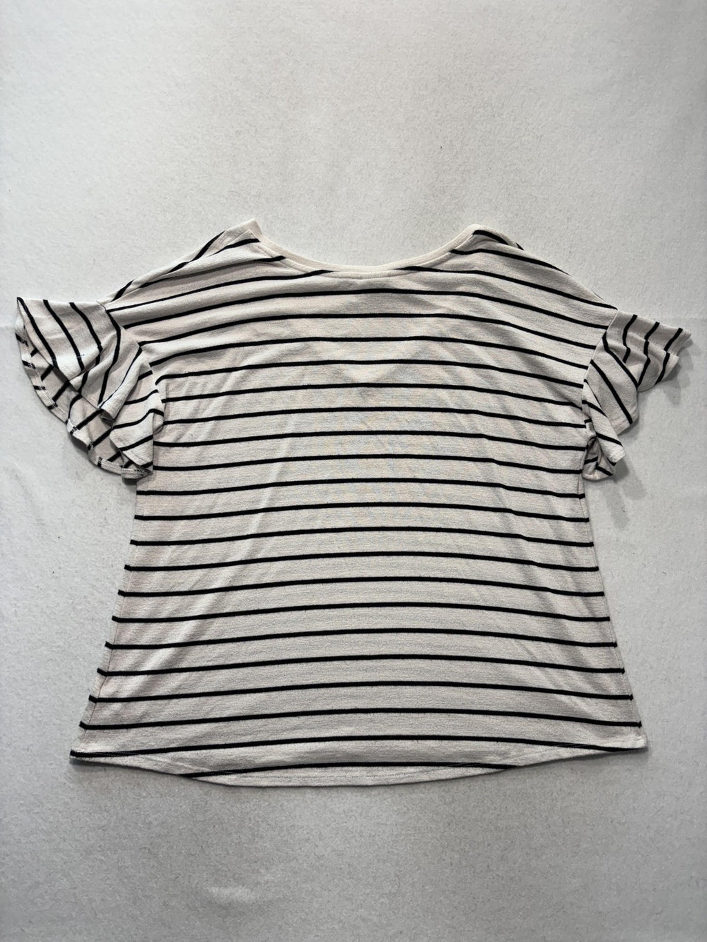 A New Day Shirt Womens 2XL White Black Striped V Neck Flutter Sleeve Tee Casual