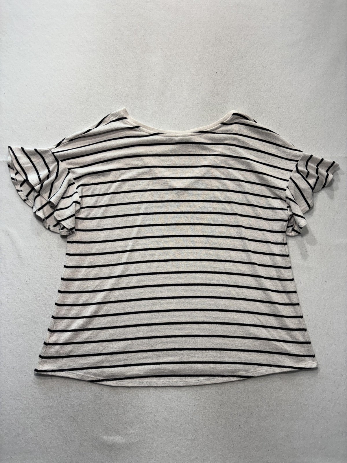 A New Day Shirt Womens 2XL White Black Striped V Neck Flutter Sleeve Tee Casual