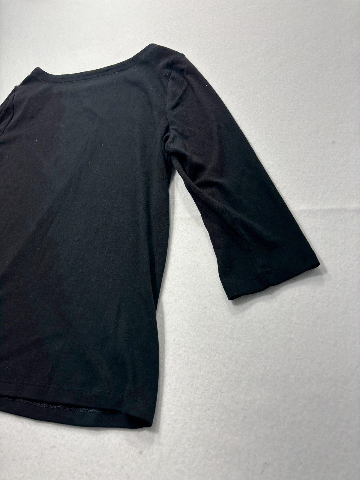 Chico's Shirt Womens 2 Black Boat Neck 3/4 Sleeve Cotton Jersey Tee Casual Top