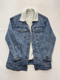 CI SONO Sherpa Lined Denim Jacket Juniors S Blue DJK939 Mid Length Trucker Coat
