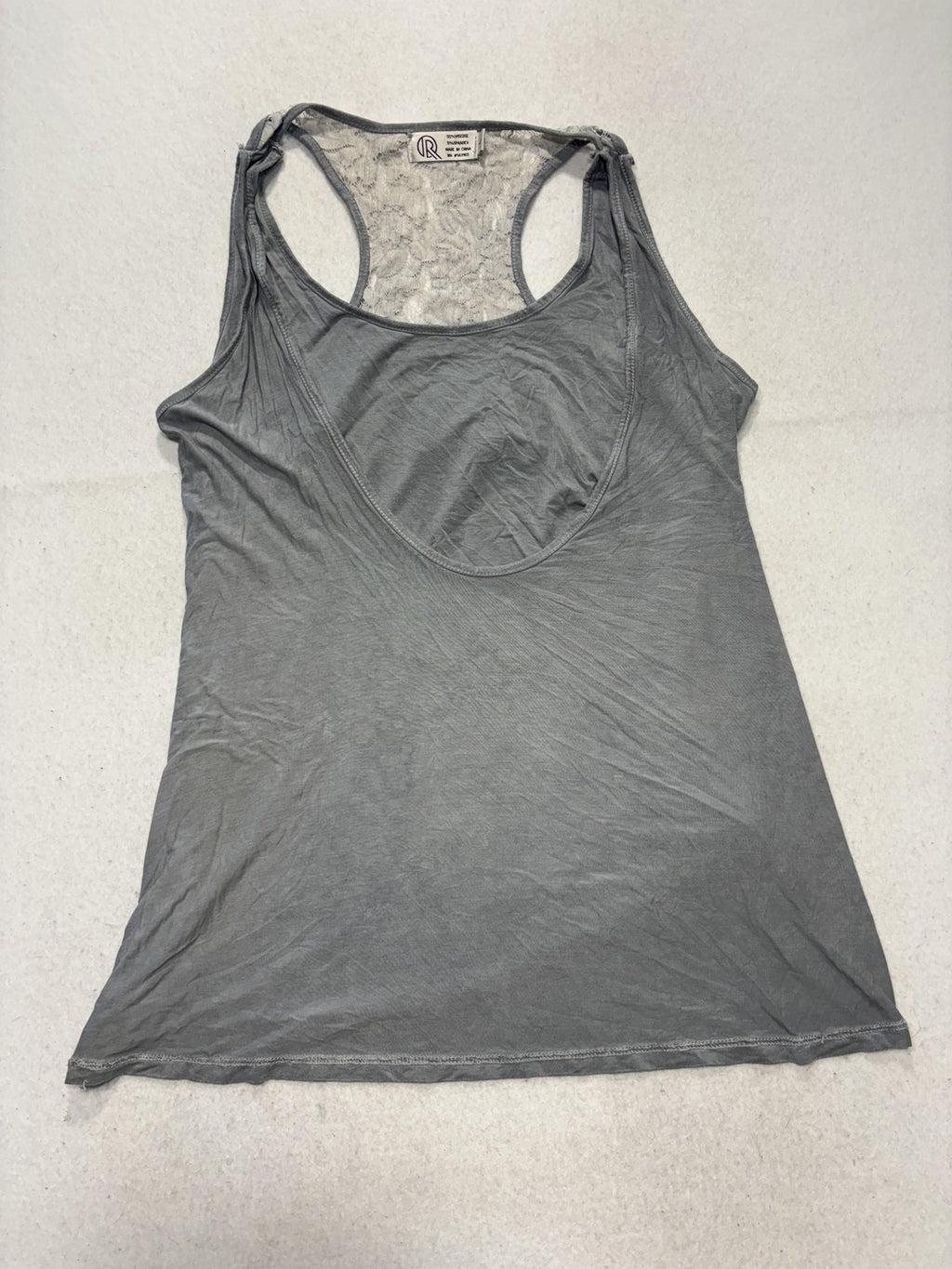 Tank Top Womens L Gray Scoop Neck Lace Racerback Knot Hem Summer Casual Stretch