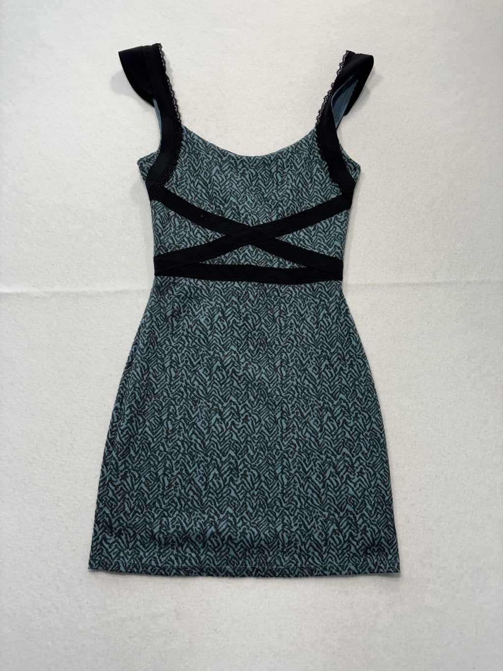 Free People Dress Womens XS Blue Chevron Scoop Neck Cutout Bodycon Tank Mini