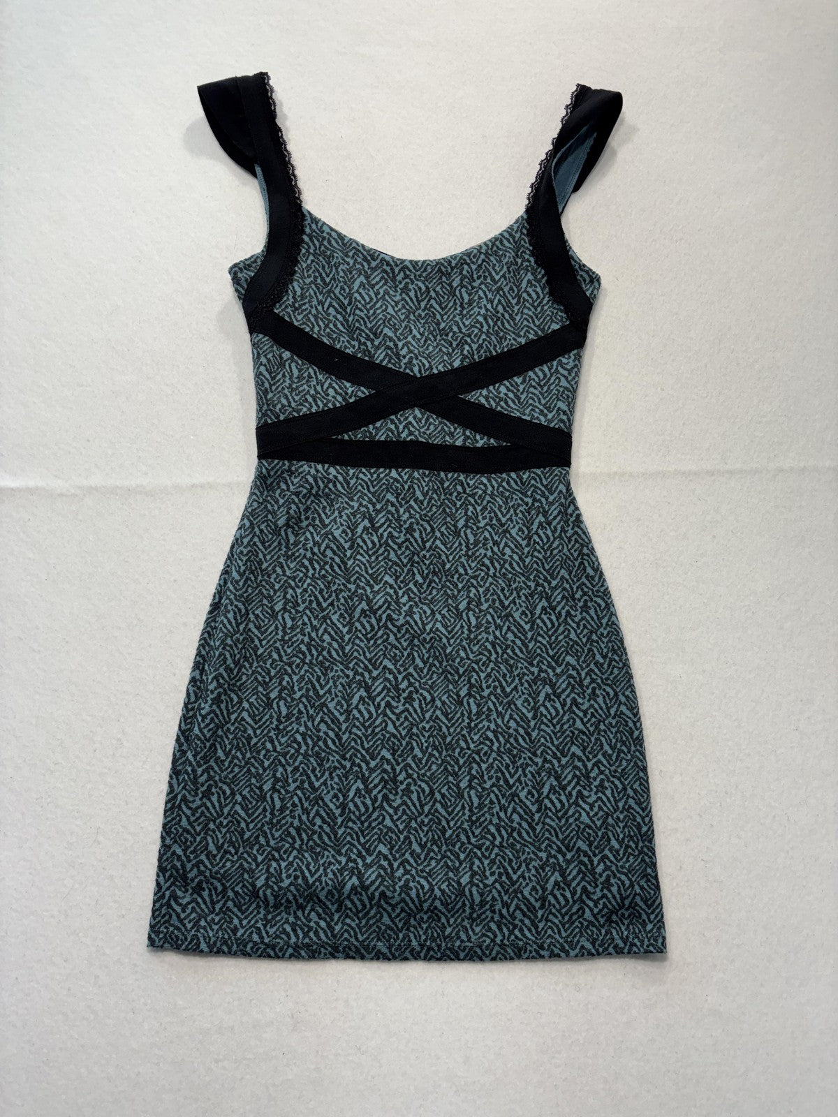 Free People Dress Womens XS Blue Chevron Scoop Neck Cutout Bodycon Tank Mini