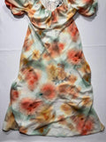 Banana Republic Dress Womens 10 Multi Floral V Neck Puff Sleeve Fit Flare Midi
