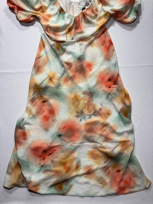 Banana Republic Dress Womens 10 Multi Floral V Neck Puff Sleeve Fit Flare Midi