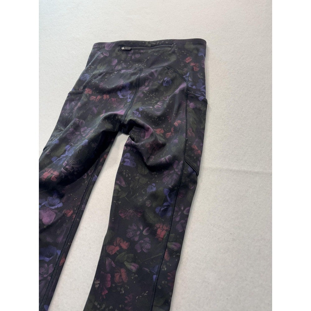 Lululemon Leggings Womens 4 Black Floral High Rise Pocket Ankle Stretch Athletic