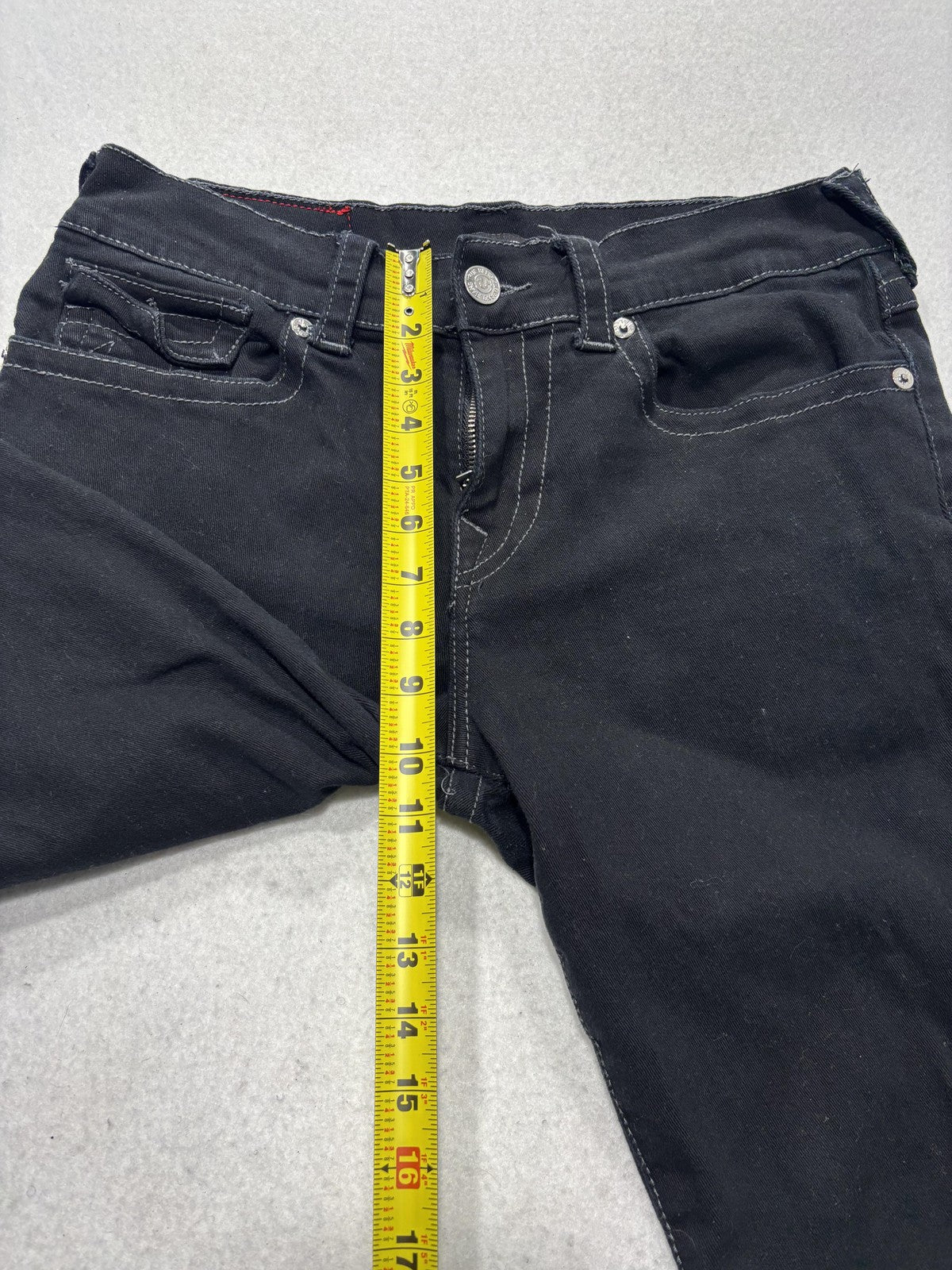 True Religion Ricky Relaxed Straight Jeans Mens 32x32 Black Dark Wash Stretch