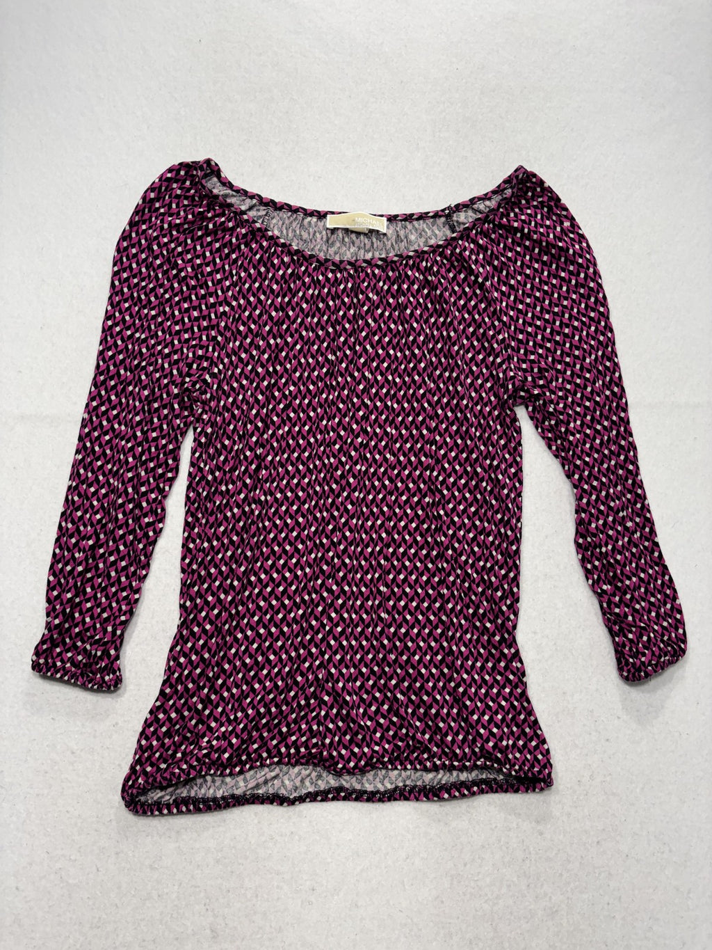 MICHAEL Michael Kors Blouse Womens Small Pink Geometric Scoop Neck Long Sleeve