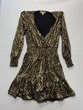 MICHAEL Michael Kors Dress Womens Small Gold Animal Print Long Sleeve Ruffle