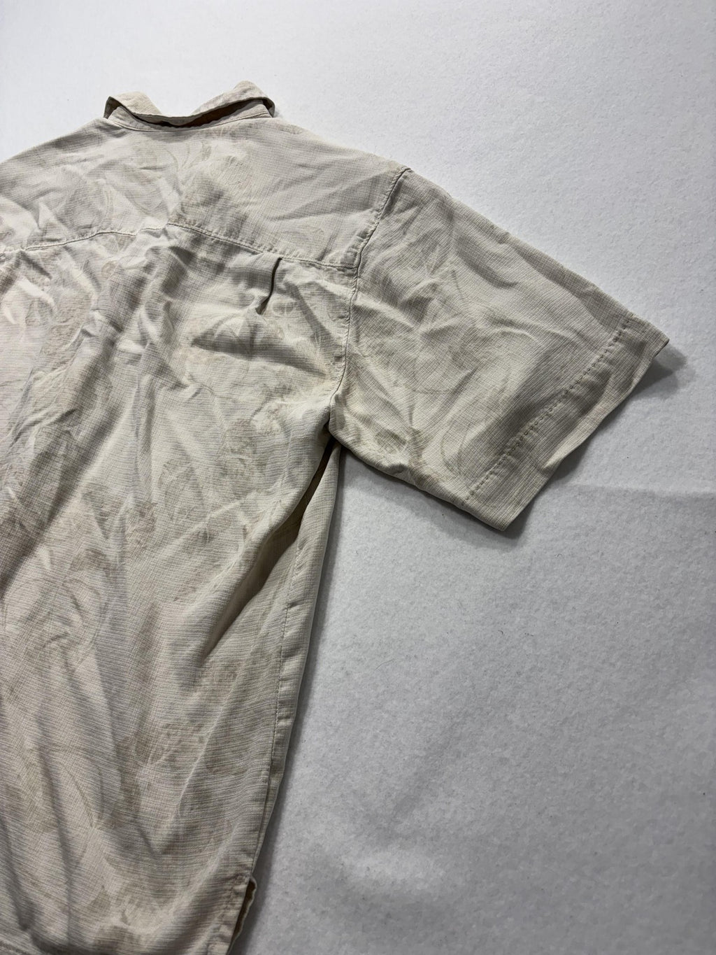 Tommy Bahama Shirt Mens Medium Beige Floral Silk Short Sleeve Button Up Tropical