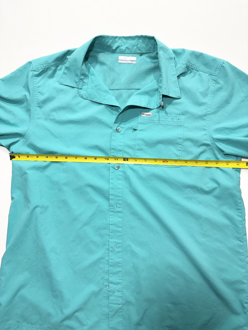 Columbia PFG Omni-Shade Shirt Mens Large Blue Short Sleeve Fishing Button Up