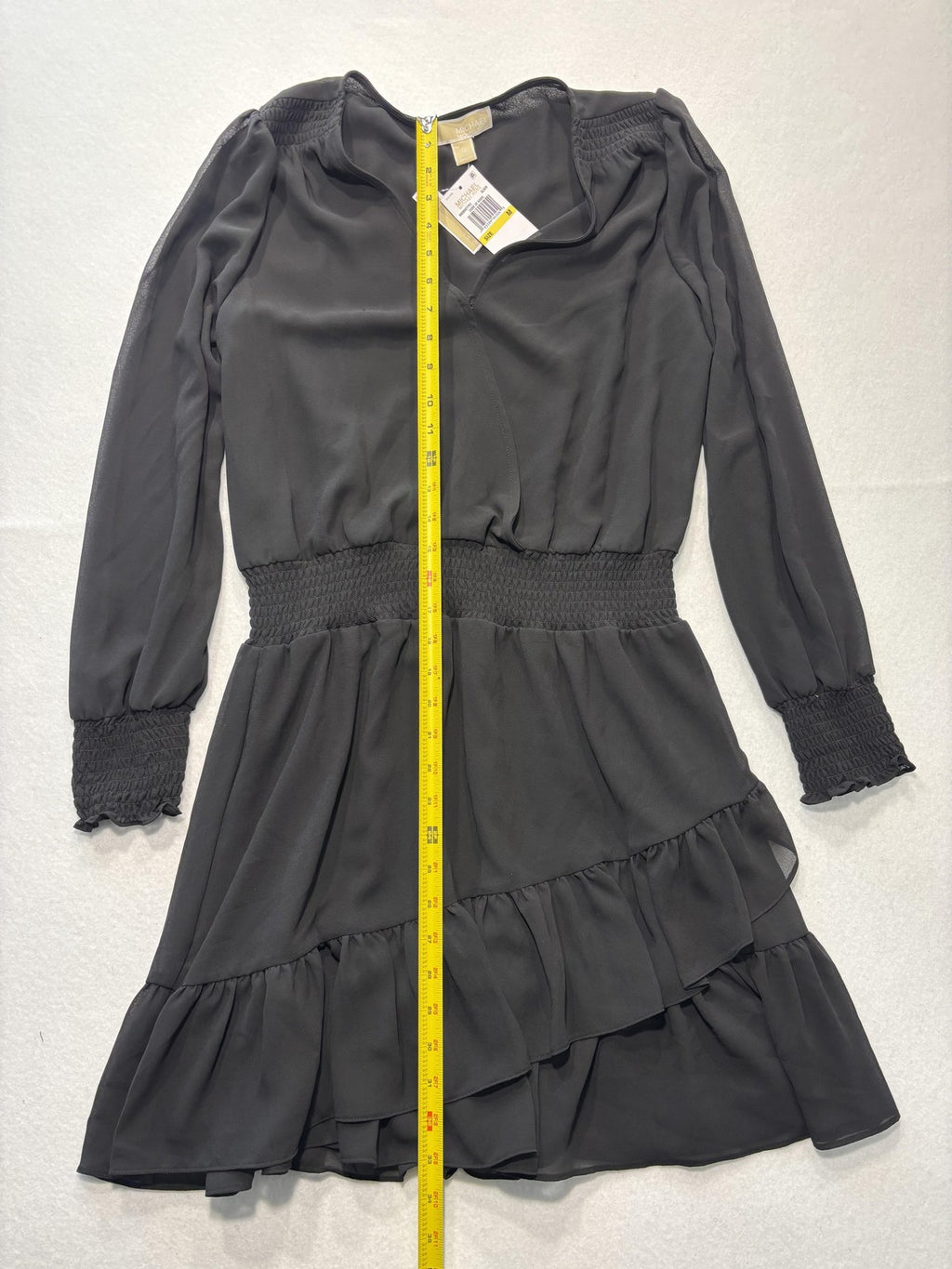Michael Michael Kors Dress Womens M Black Chiffon Wrap Smocked Ruffle Lined