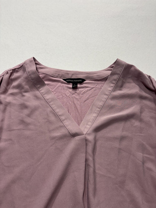 Banana Republic Blouse Womens Large Pink V Neck Cap Sleeve Lightweight Jersey