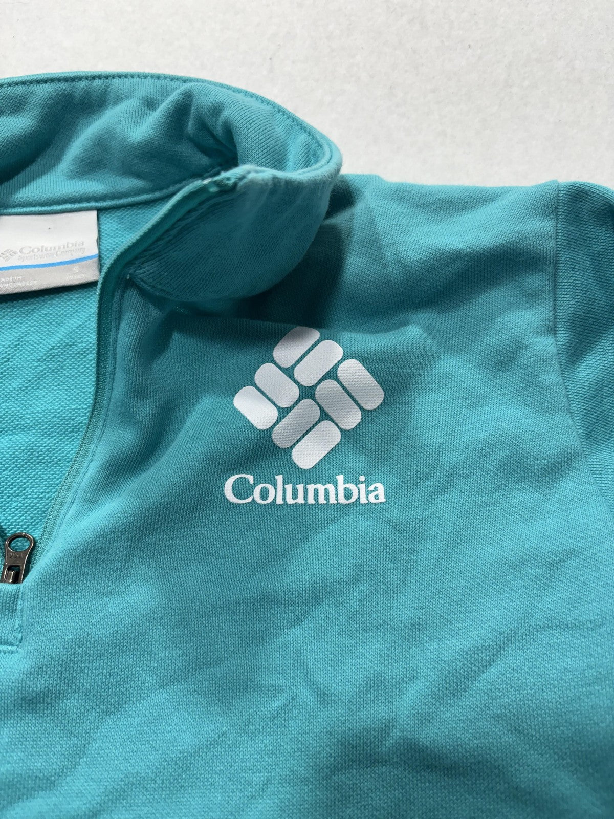 Columbia Sweatshirt Kids Small 7/8 Blue 1/4 Zip Mock Neck Logo Graphic Pullover