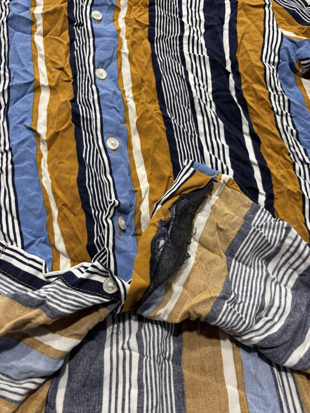Denim & Flower Mens Small Multicolor Striped Short Sleeve Viscose Button Up
