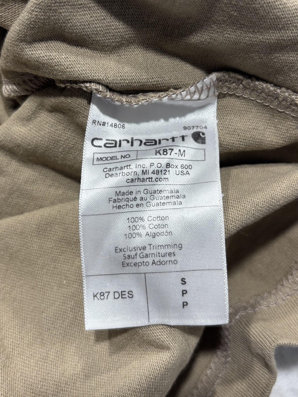 Carhartt Shirt Mens Small Beige K87 Loose Fit Pocket T-Shirt Short Sleeve