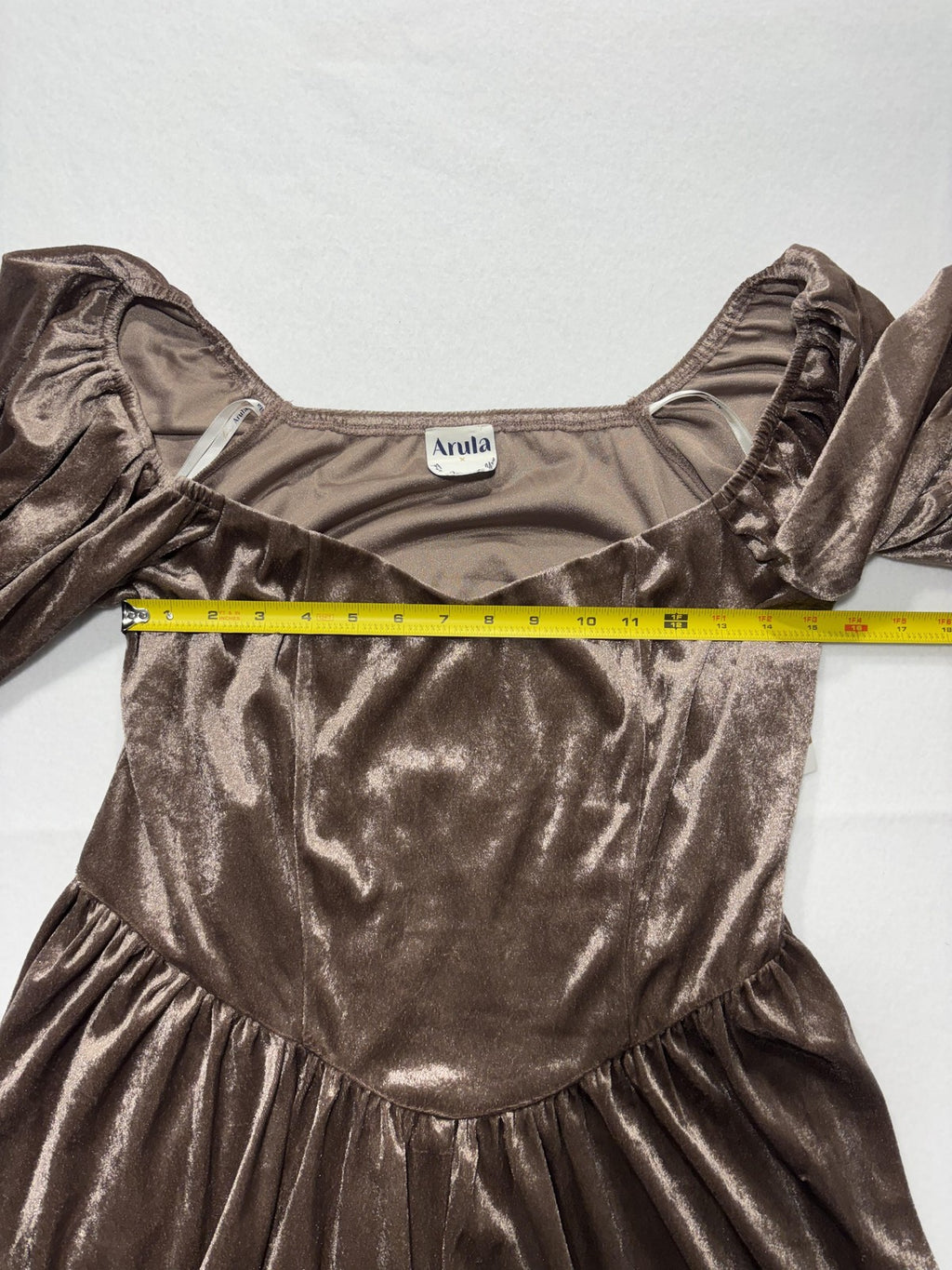 Arula Dress Womens 0X Brown Velvet Puff Sleeve Fit Flare Party Cocktail