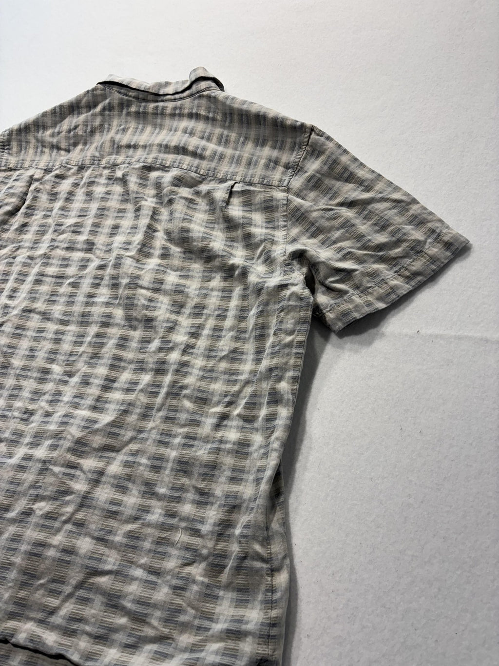 Tommy Bahama Shirt Mens Medium Gray Plaid Silk Cotton Short Sleeve Button Up