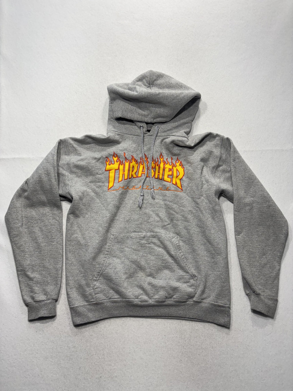 Thrasher Hoodie Mens Small Gray Flame Logo Fleece Pullover Kangaroo Pocket Skate