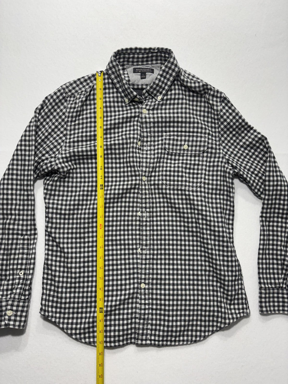 Banana Republic Shirt Mens Large Black Check Soft Wash Lined Button Up Slim