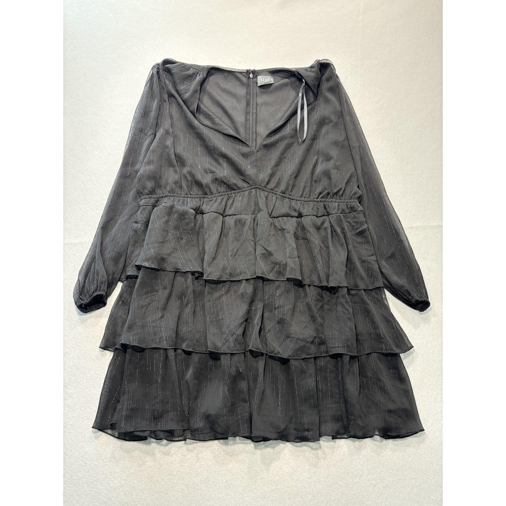 Arula Dress Womens Large Plus Black Metallic Striped Tiered Ruffle BD5410-ASF24