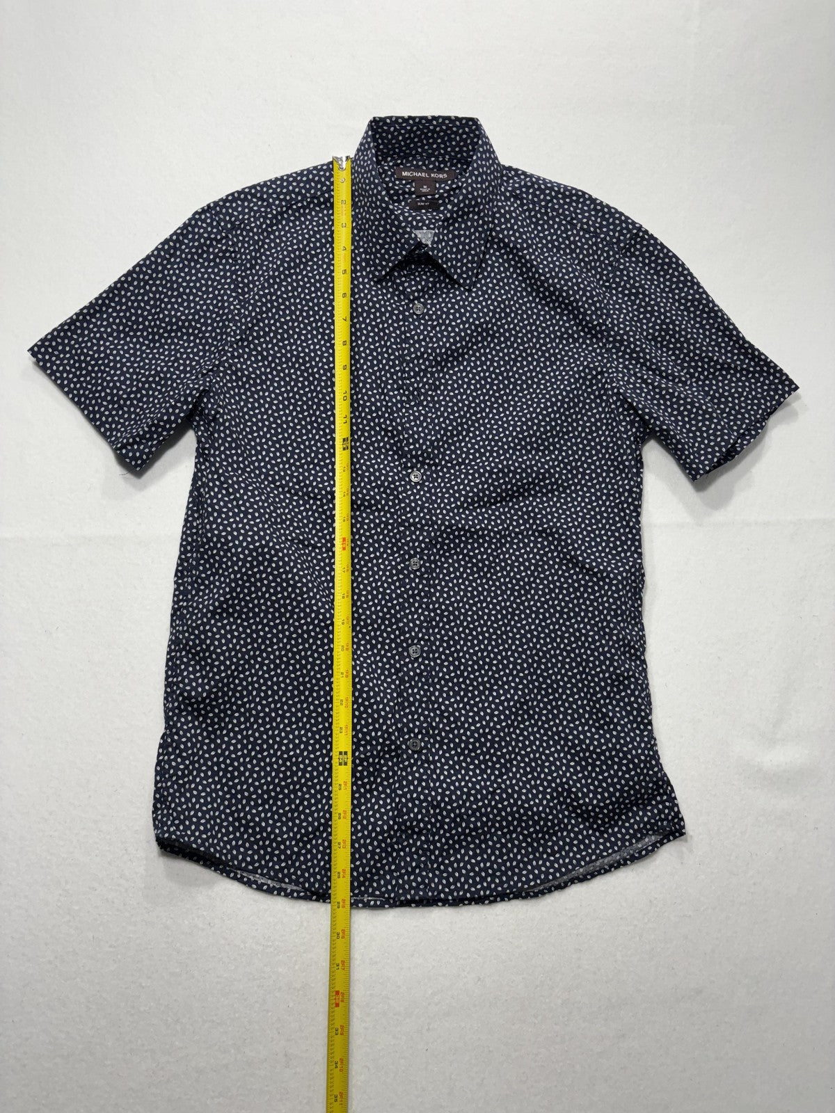 Michael Kors Shirt Mens Medium Blue Geometric Short Sleeve Button Up Slim