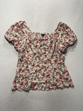 Torrid Blouse Womens 2 White Floral Square Neck Puff Sleeve Button Top Boho