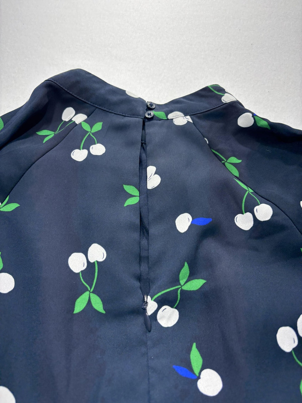 Banana Republic Dress Womens 6 Blue Cherry Print Mock Neck Long Sleeve Fit Flare