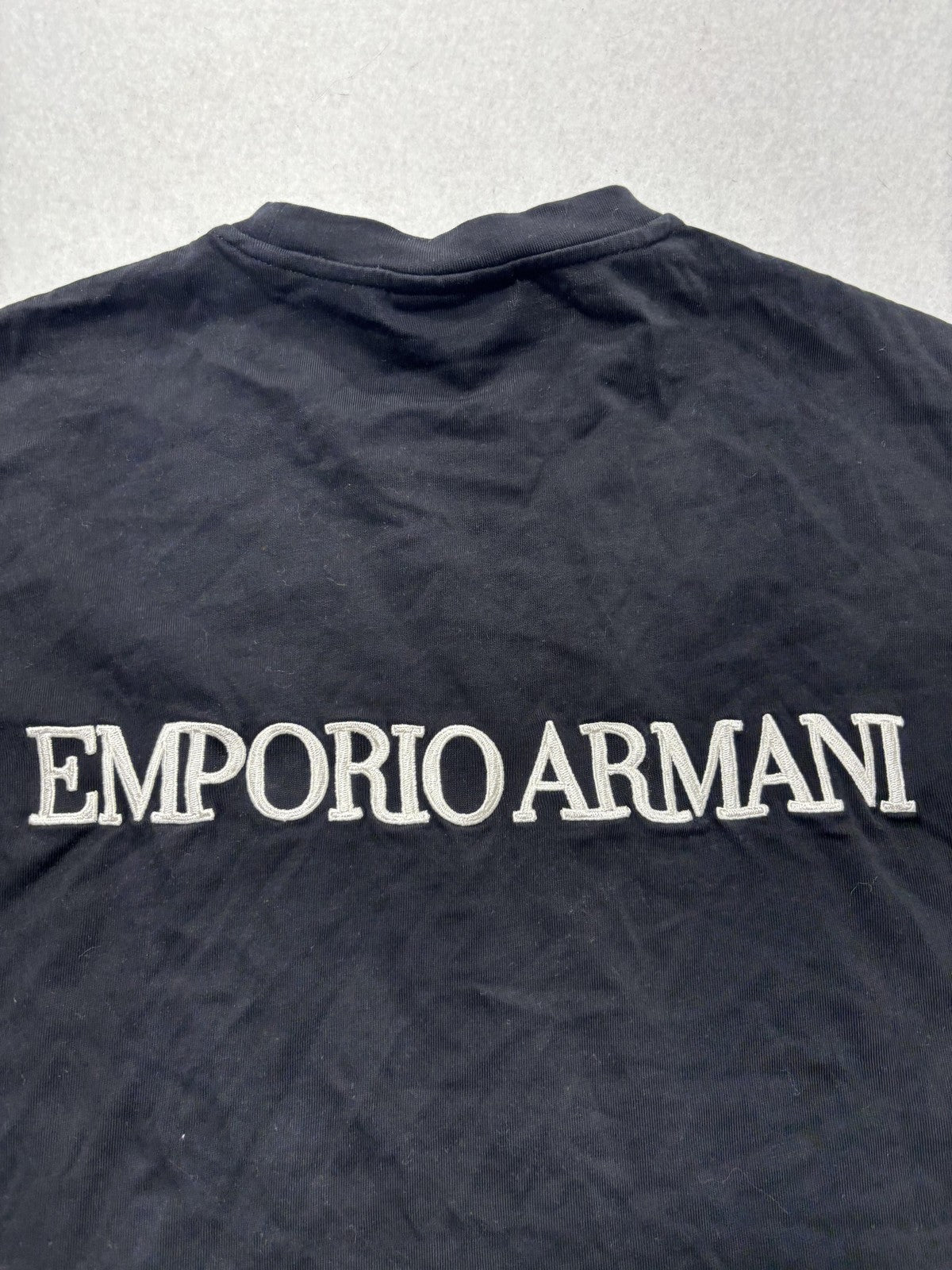 Emporio Armani Shirt Mens Medium Black Embroidered Eagle Logo Back Spell Out