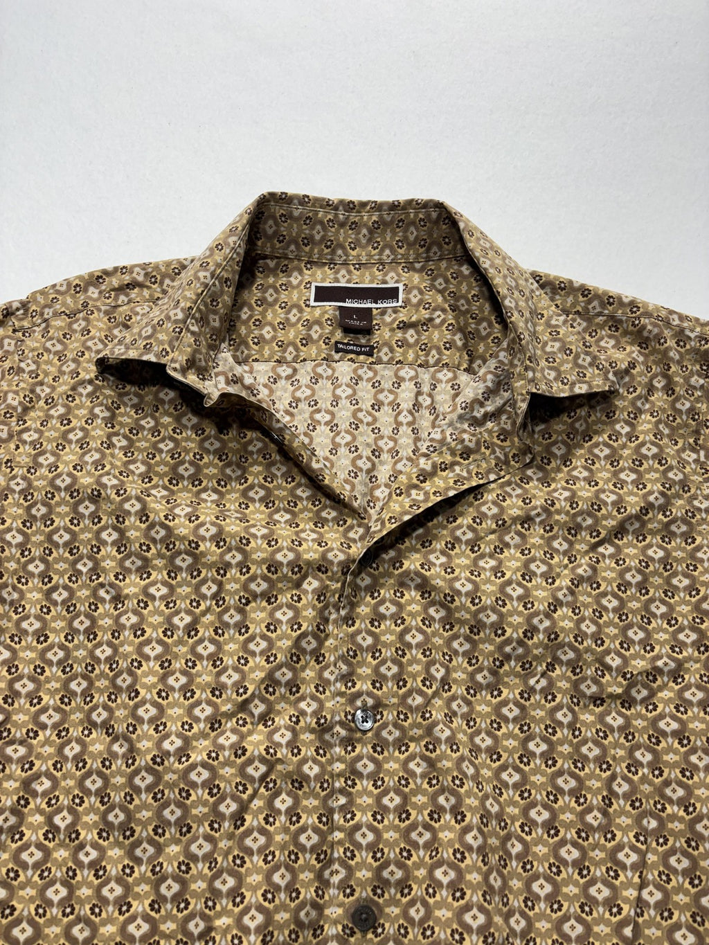 Michael Kors Dress Shirt Mens Large Brown Floral Long Sleeve Tailored Fit