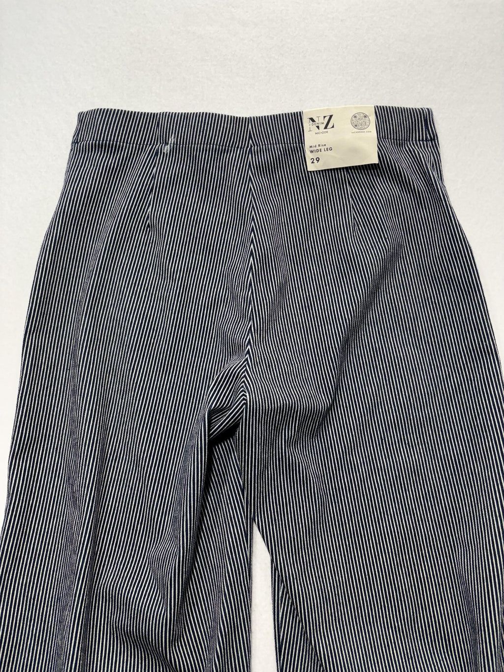 NIC+ZOE Jeans Womens 29 Blue Pinstripe Mid Rise Wide Leg Stretch Denim 31x28.5