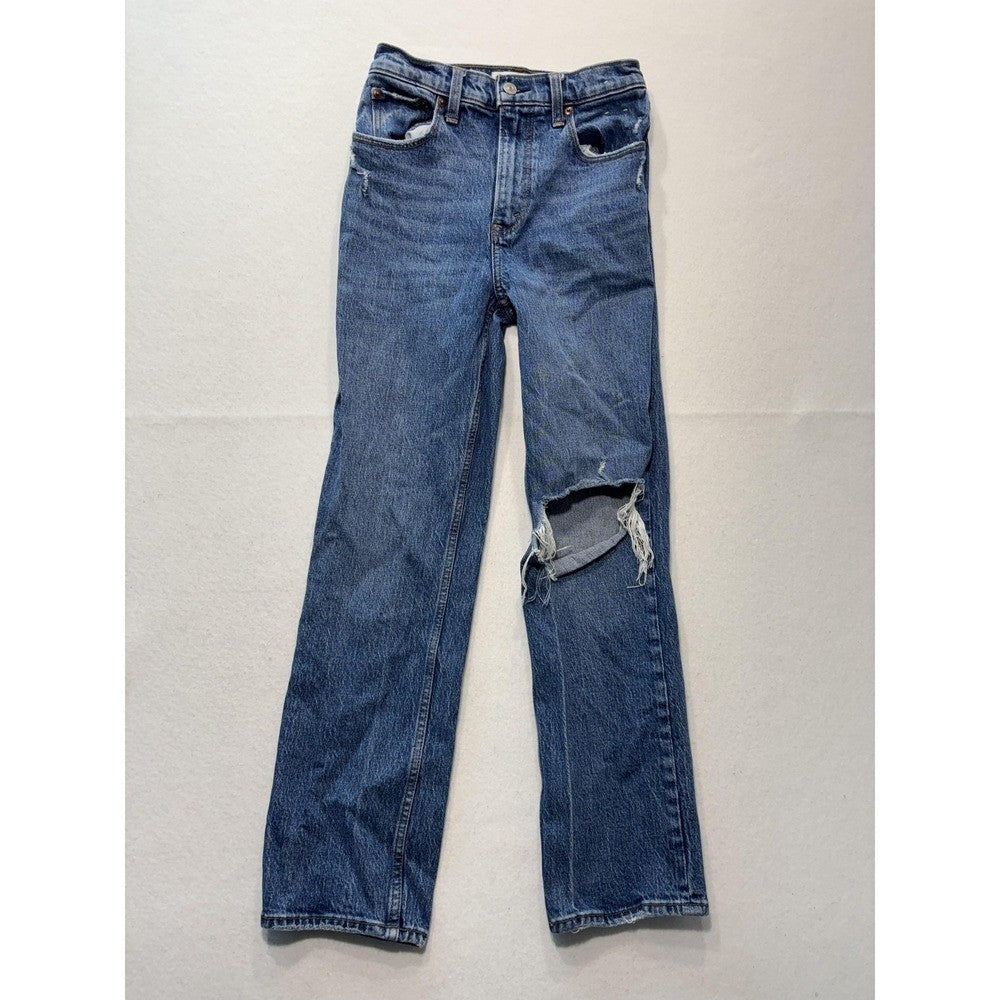 Abercrombie & Fitch 90s Straight Jeans Womens 25 Blue High Rise Distressed 25x27