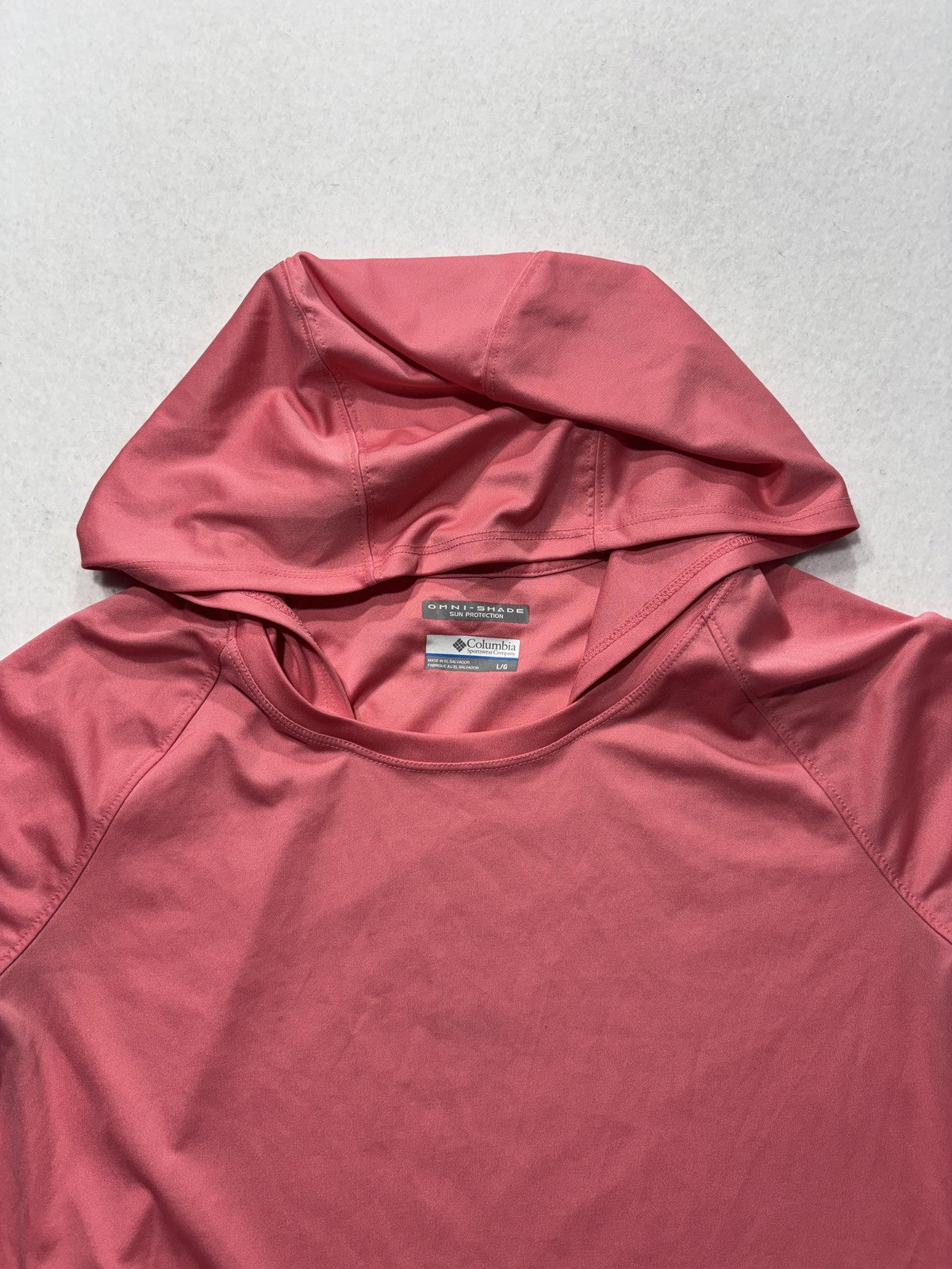 Columbia PFG Omni-Shade Shirt Womens L Pink Hooded Long Sleeve Sun Protection