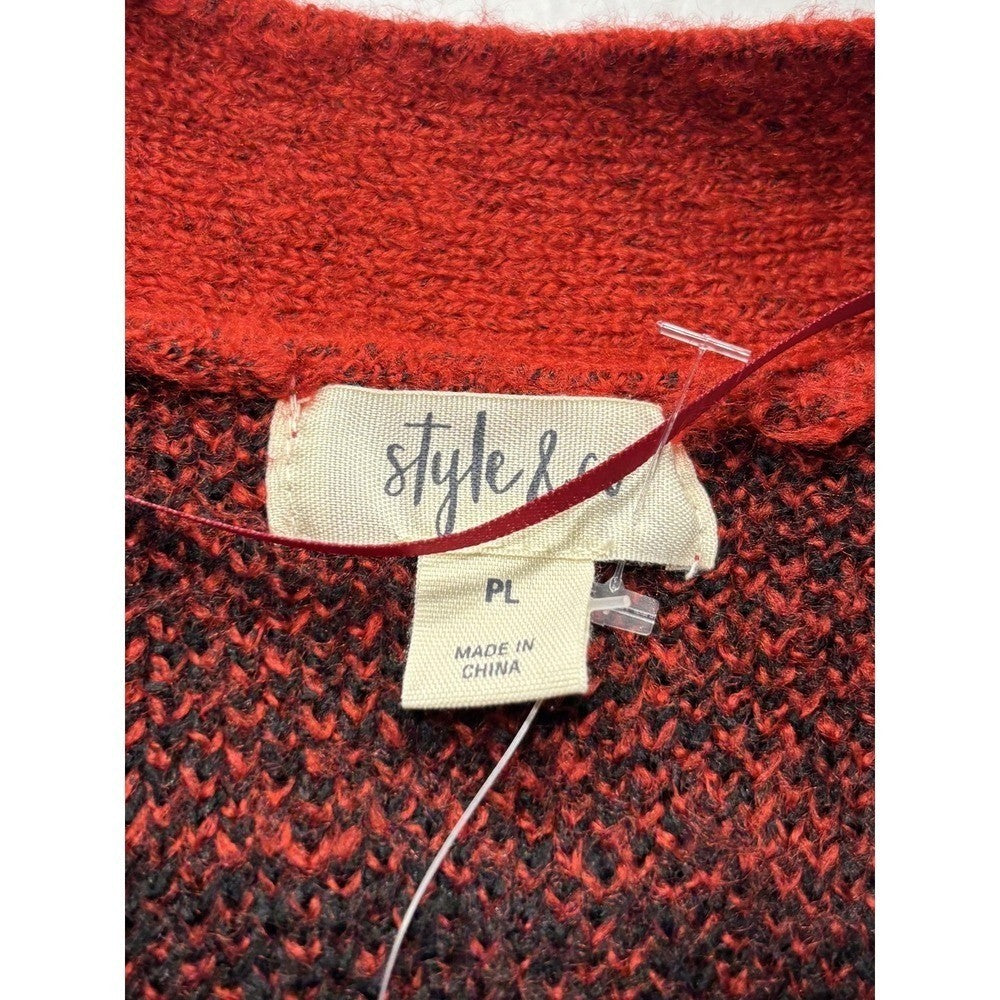 Style&co. Cardigan Womens PL Red Buffalo Plaid Chunky Knit Button Front Pockets