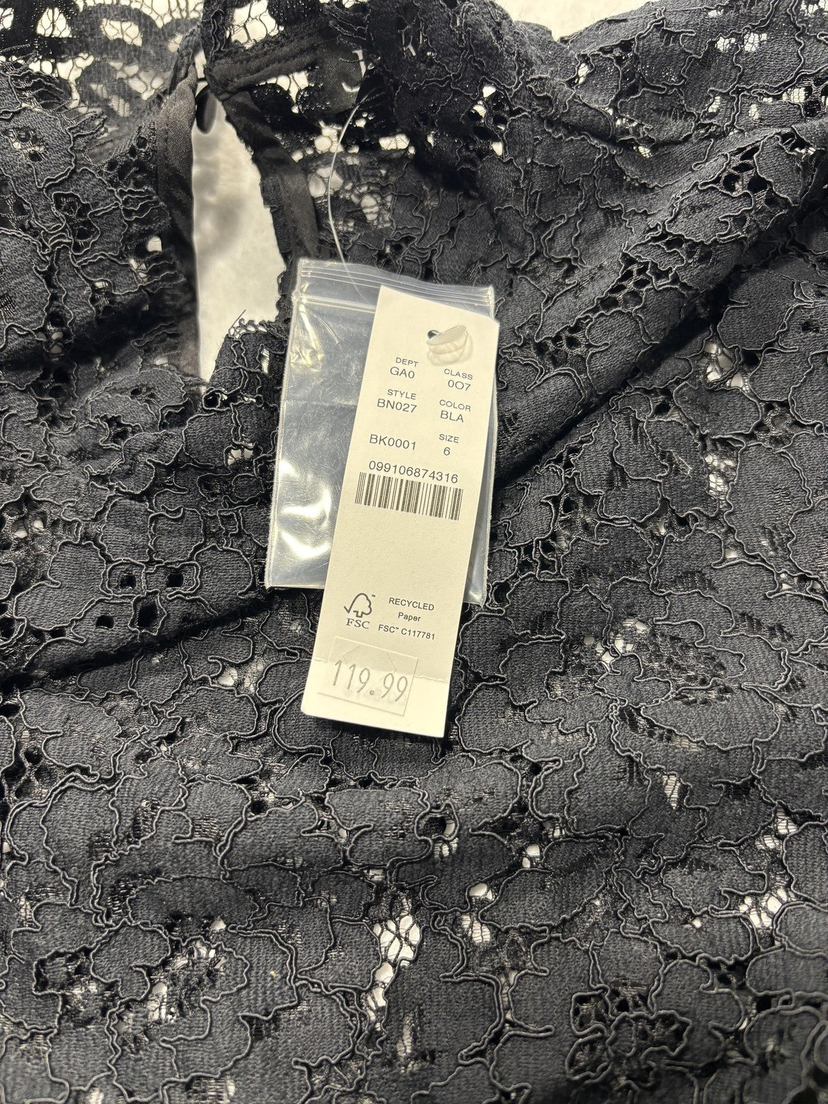 J.Crew Blouse Womens 6 Black Lace Mock Neck Long Sleeve Lined Sheer Party Top