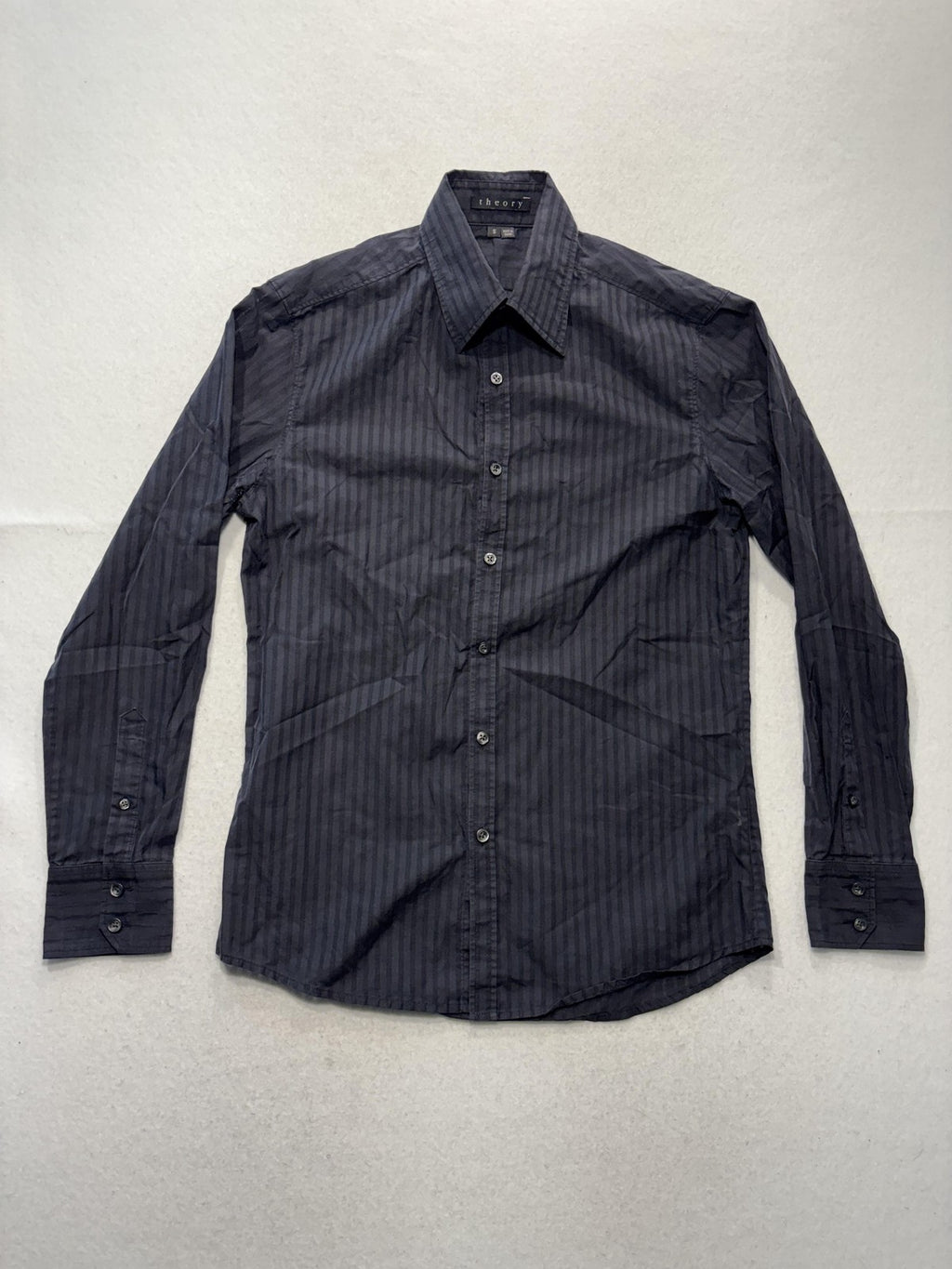 Theory Dress Shirt Mens Small Gray Striped 100% Cotton Long Sleeve Button Up