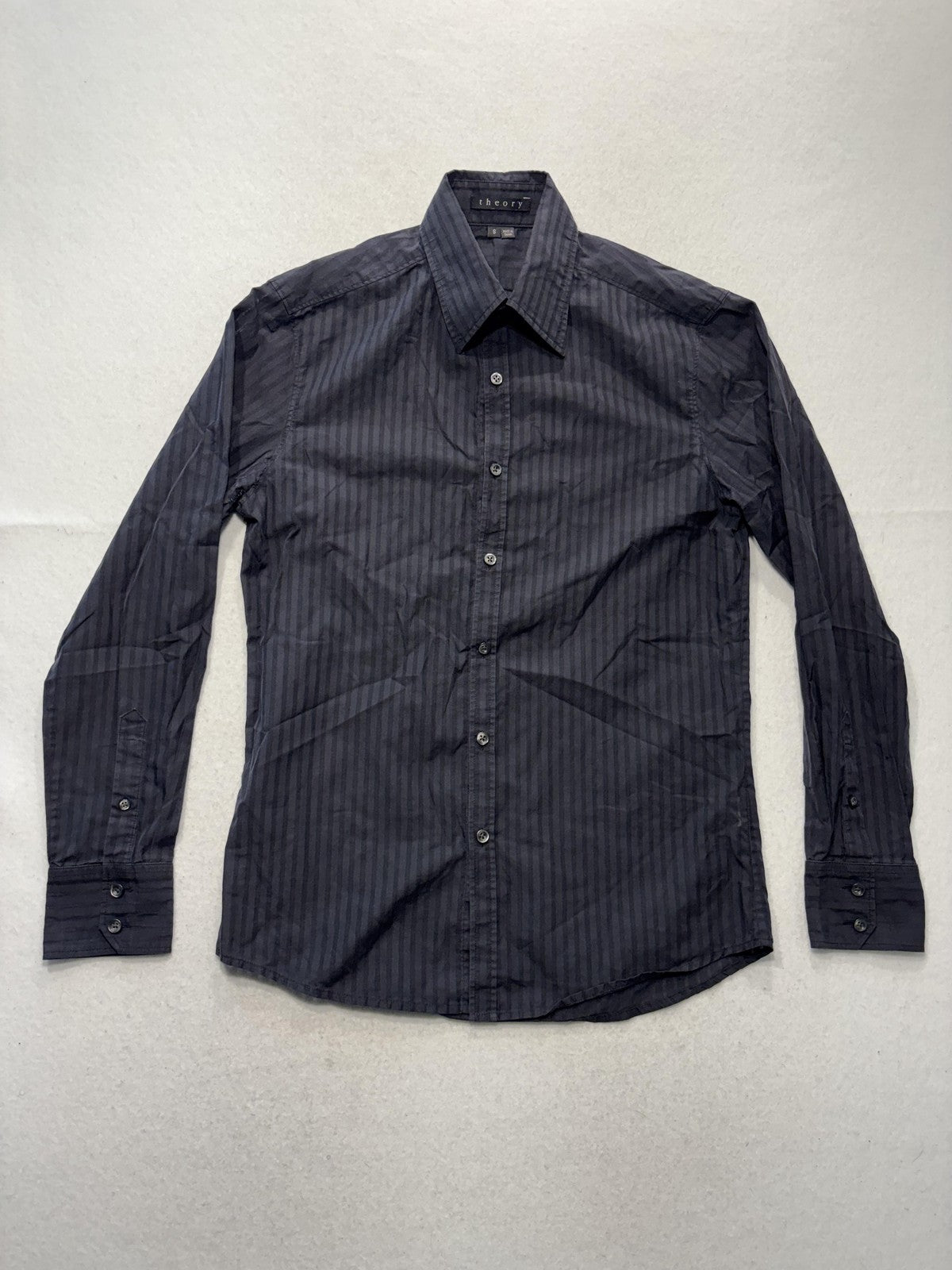 Theory Dress Shirt Mens Small Gray Striped 100% Cotton Long Sleeve Button Up