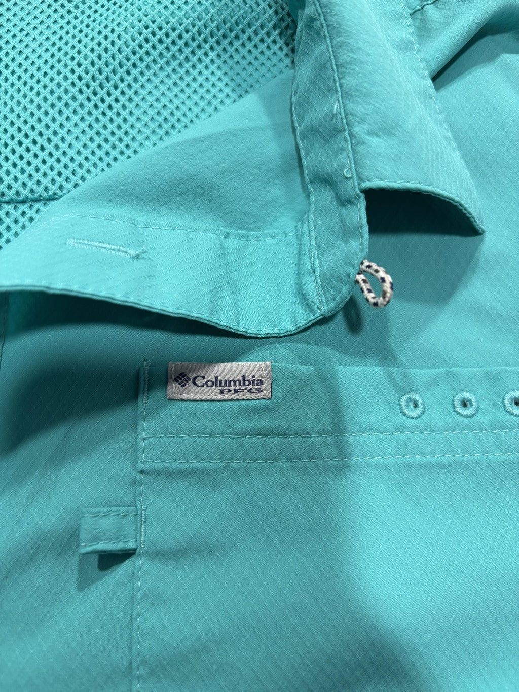 Columbia PFG Omni-Shade Shirt Mens Large Blue Short Sleeve Fishing Button Up