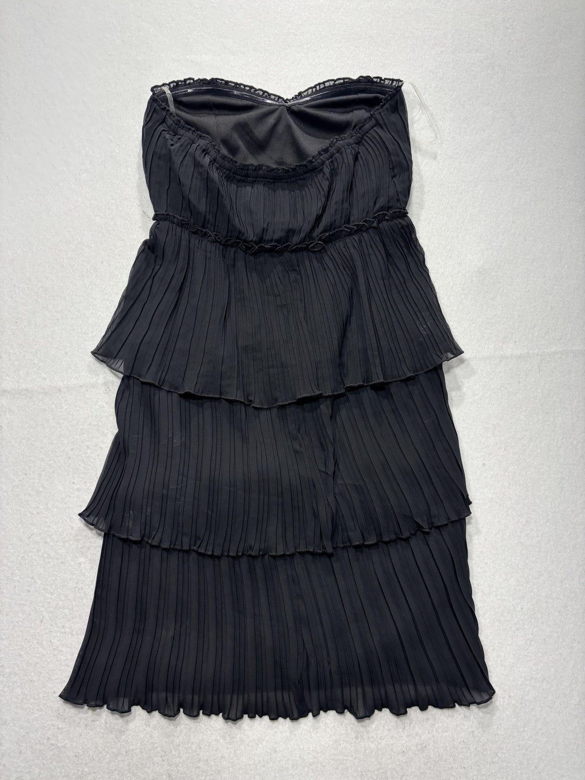 Crystal Doll Dress Juniors 5 Black Strapless Pleated Tiered Chiffon Mini Party