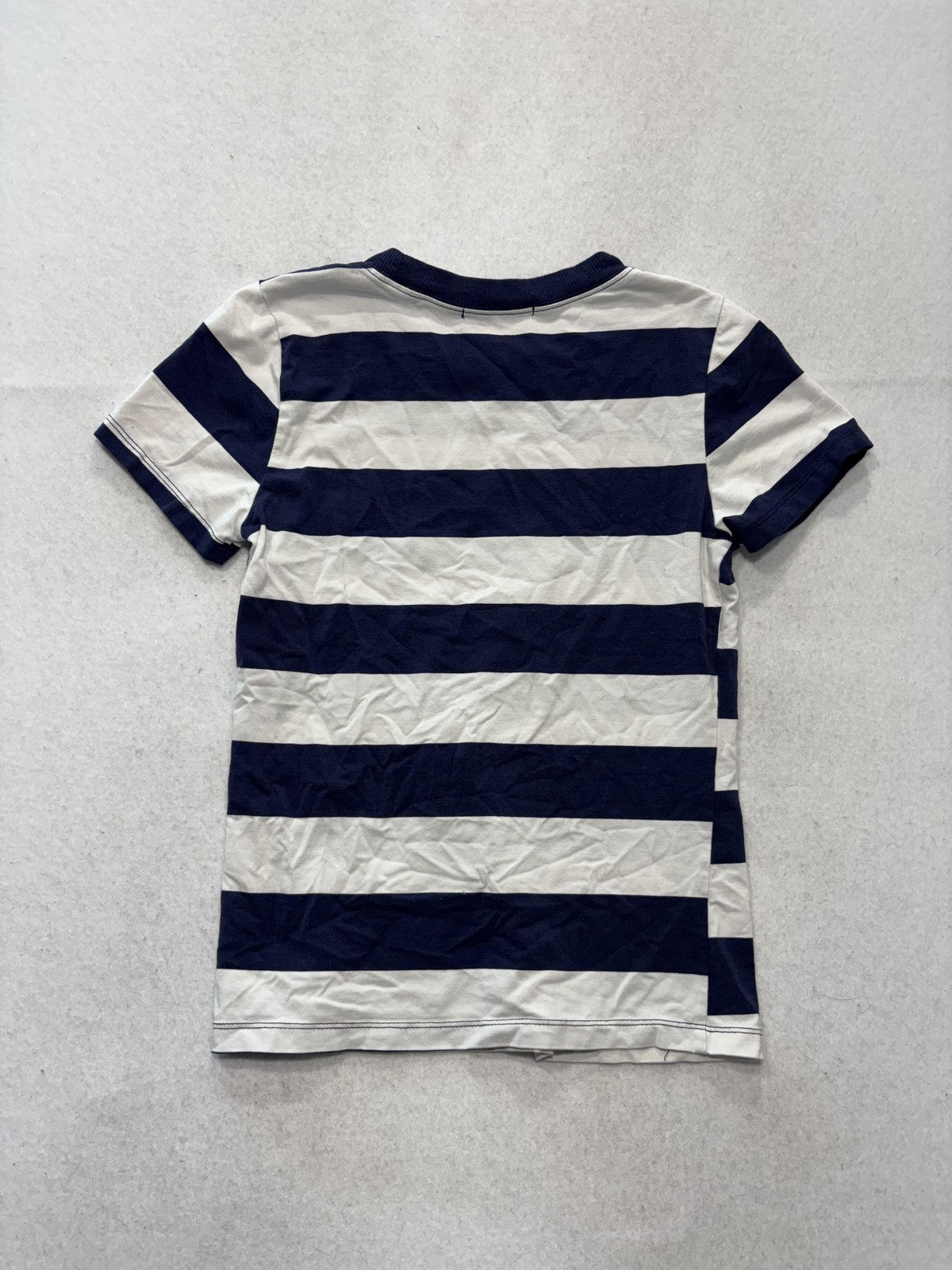 H + H BY HEART Shirt Unisex Kids L Blue White Stripe Crew Neck Tee Short Sleeve