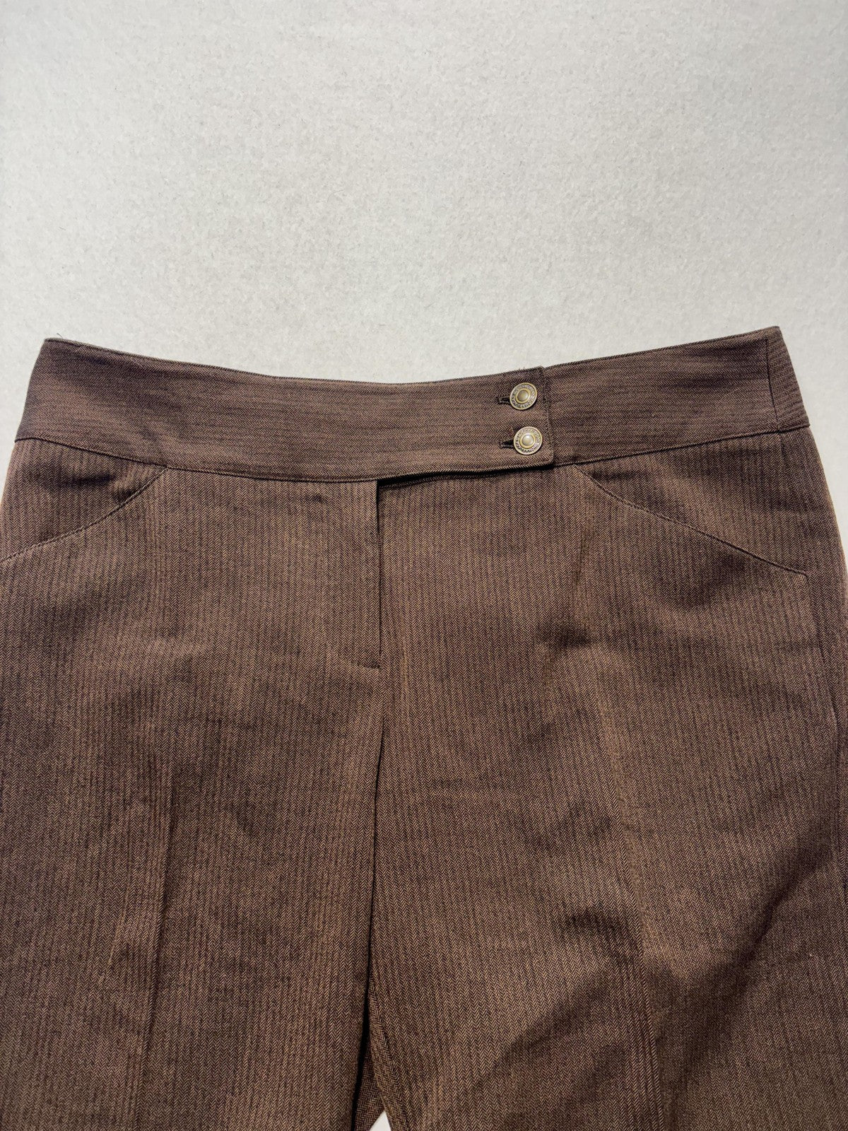 MICHAEL Michael Kors Shorts Womens 10 Brown Herringbone Bermuda Cuffed Twill