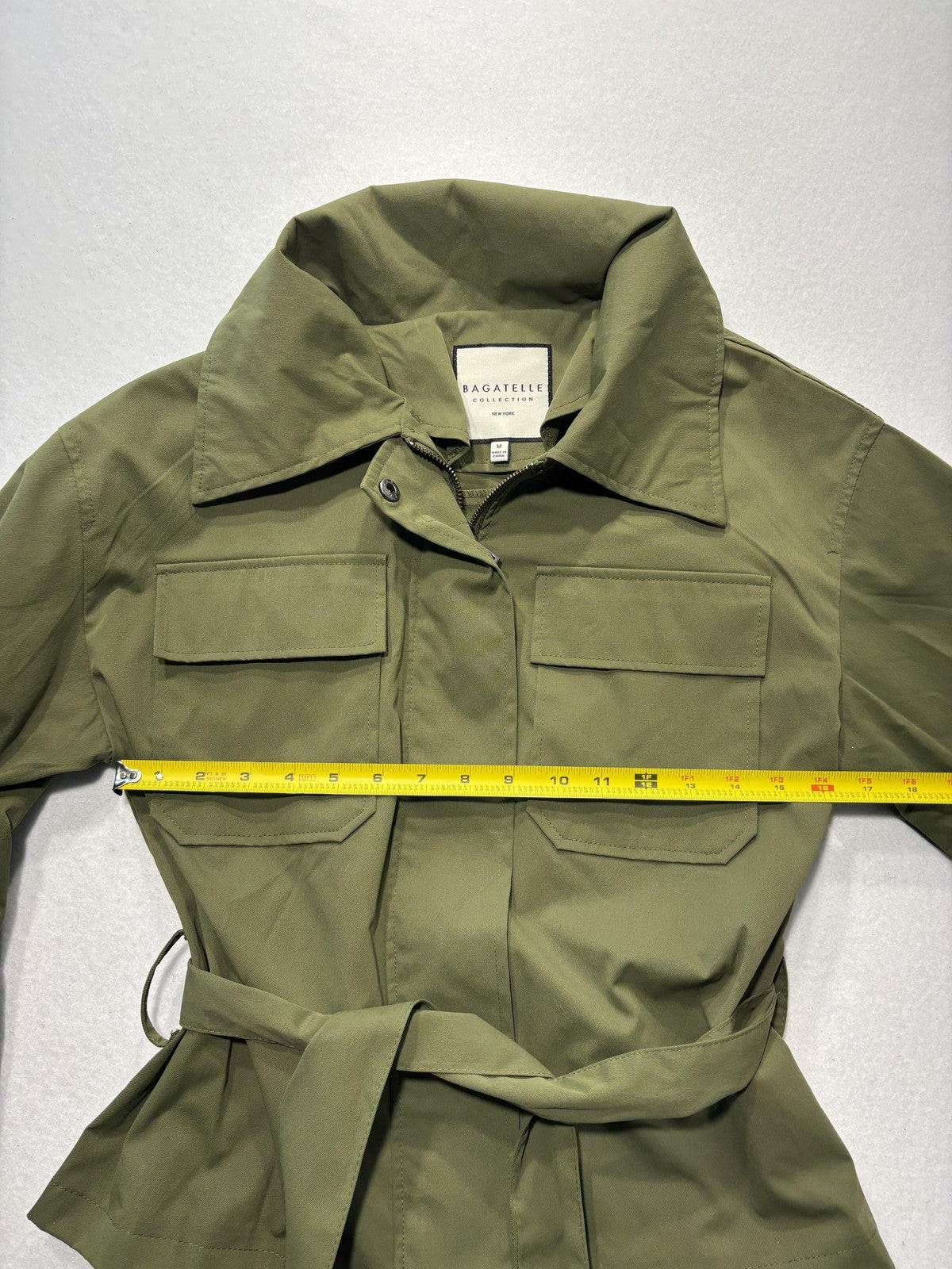 Bagatelle Collection Jacket Womens M Green Belted Military Full Zip Utility