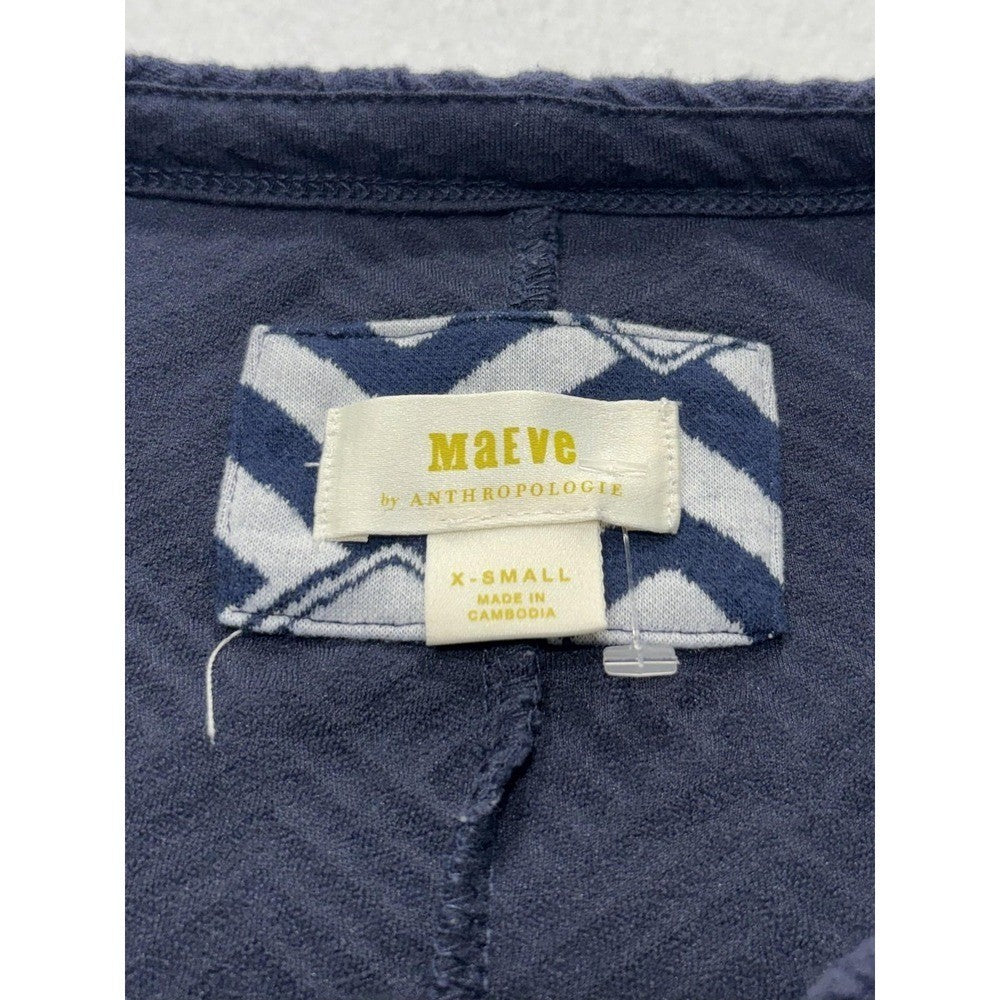 Maeve Blouse Womens XS Blue Textured Crew Neck 3/4 Puff Sleeve Peplum Tunic Top