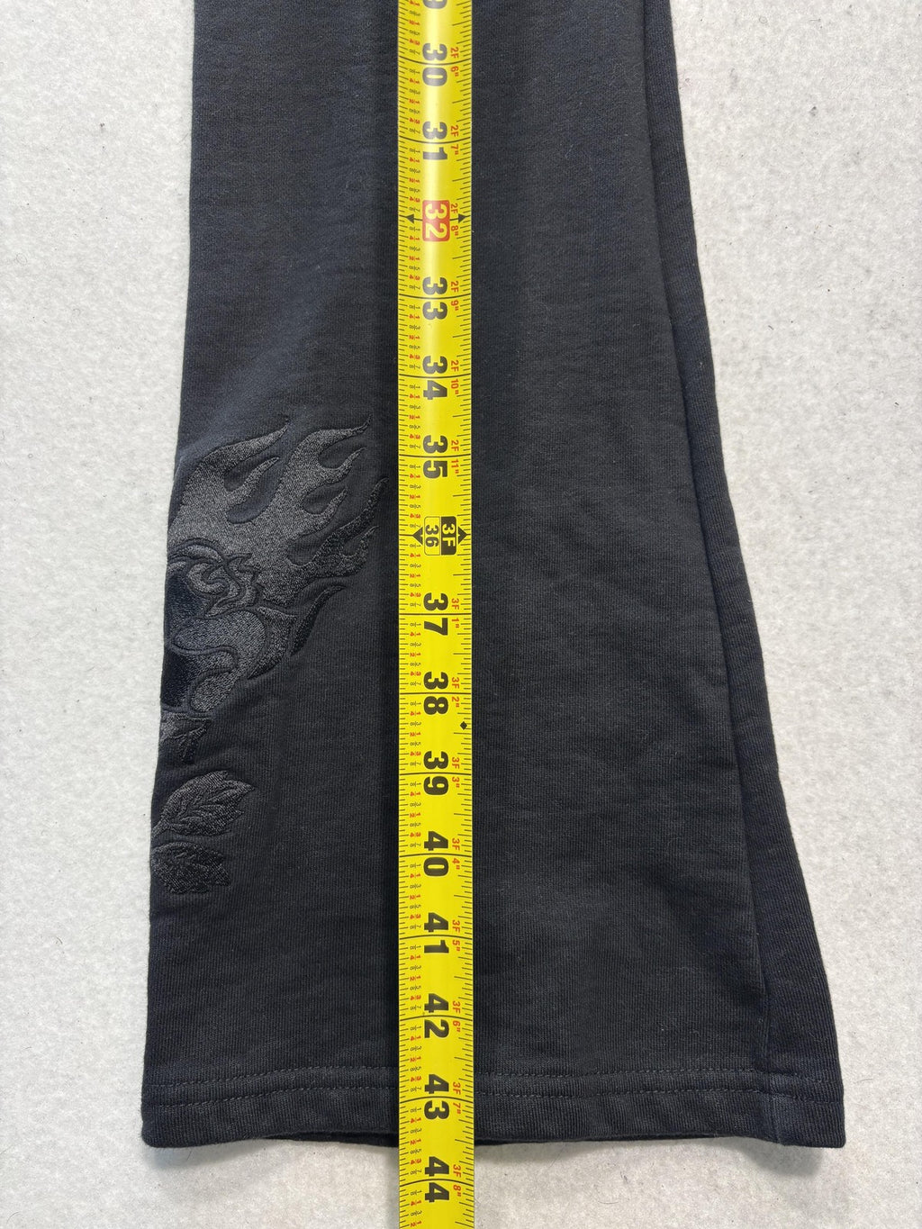 Civil Regime Mens Large Black Fleece Flare Leg Sweatpants Embroidered Dragon