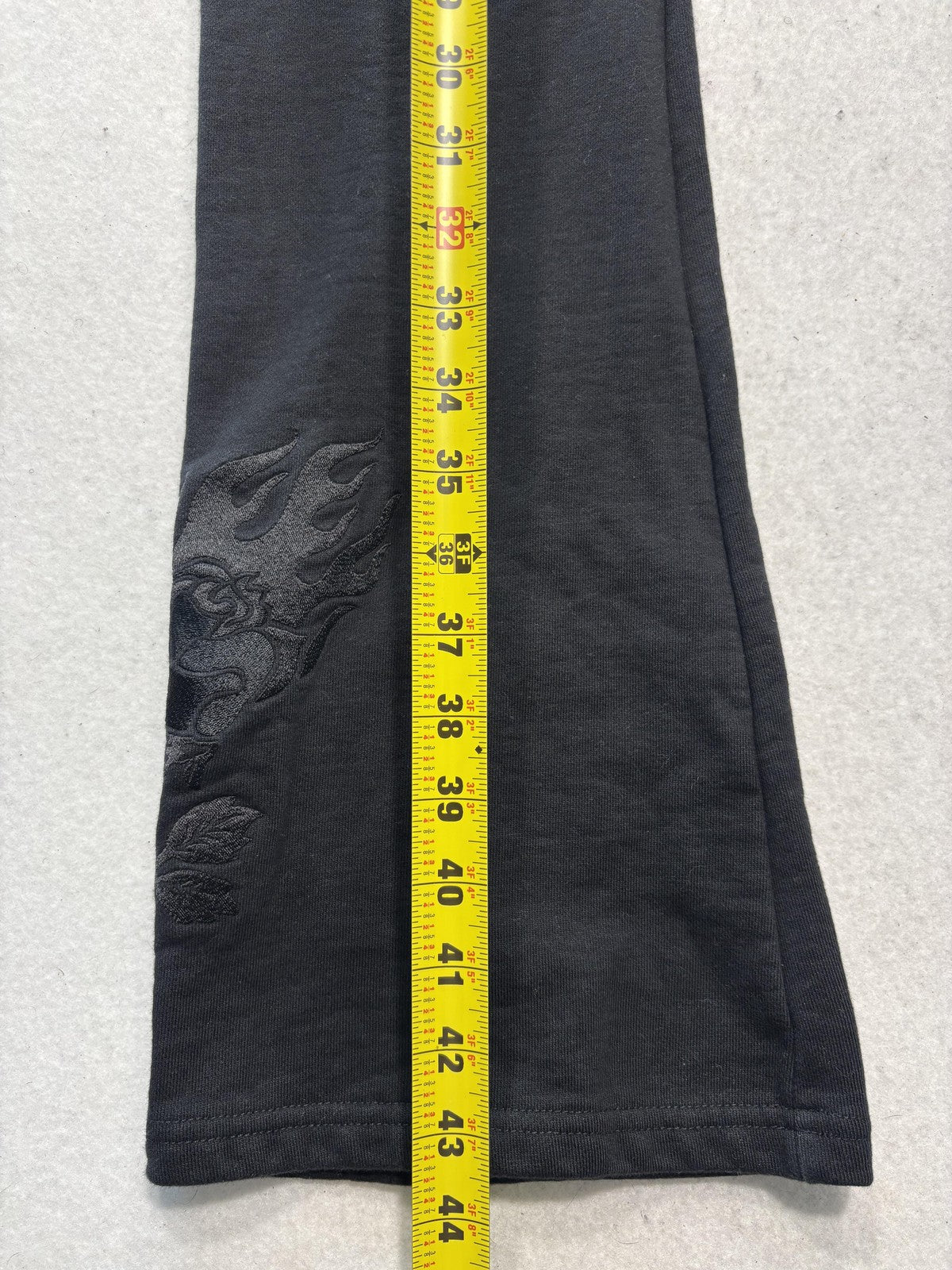 Civil Regime Mens Large Black Fleece Flare Leg Sweatpants Embroidered Dragon