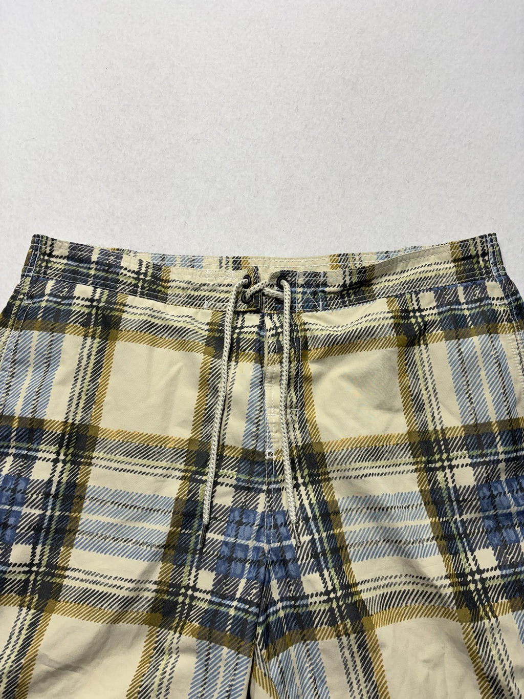Tommy Bahama Swim Shorts Mens Large Beige Plaid Elastic Waist Lined Lightweight
