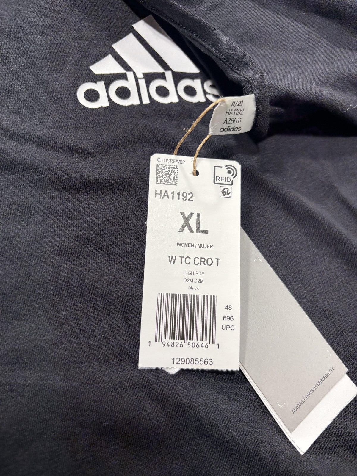 Adidas AEROREADY Shirt Womens XL Black Cropped 3 Stripe Logo HA1192 Athletic Top
