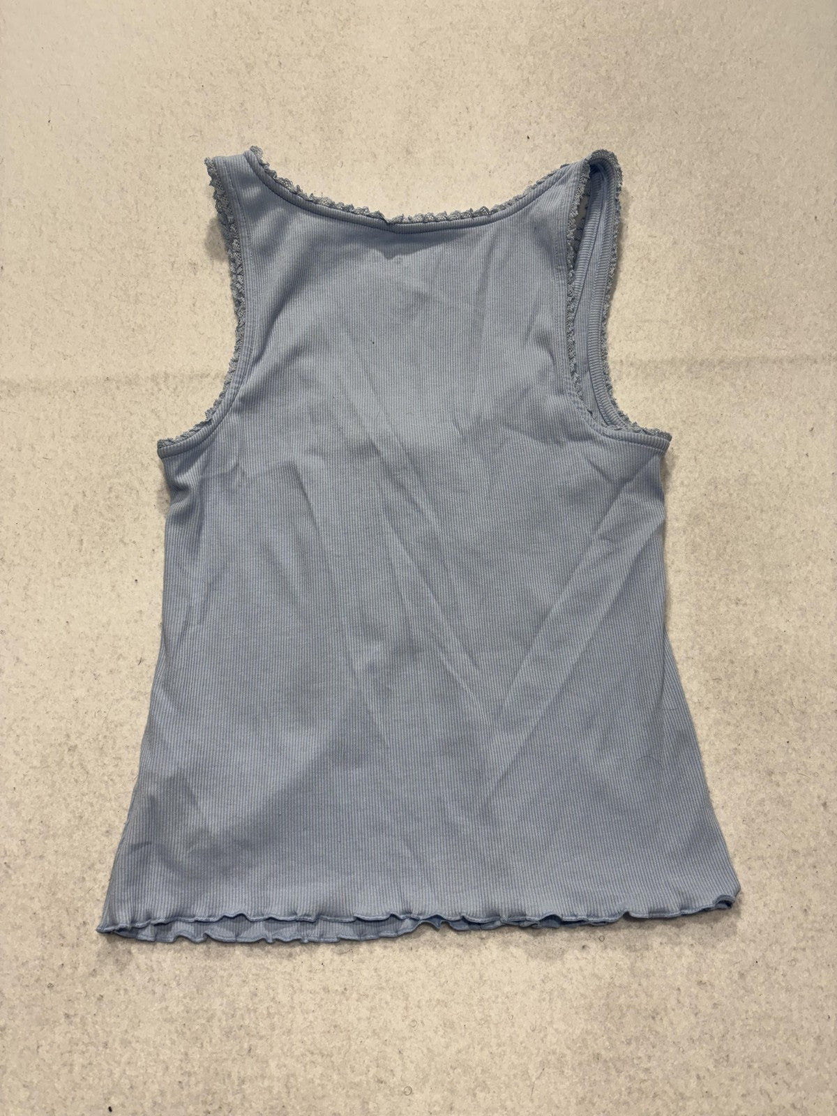 Old Navy Tank Top Womens M Blue Ruched V Neck Ribbed Lettuce Hem Casual Summer