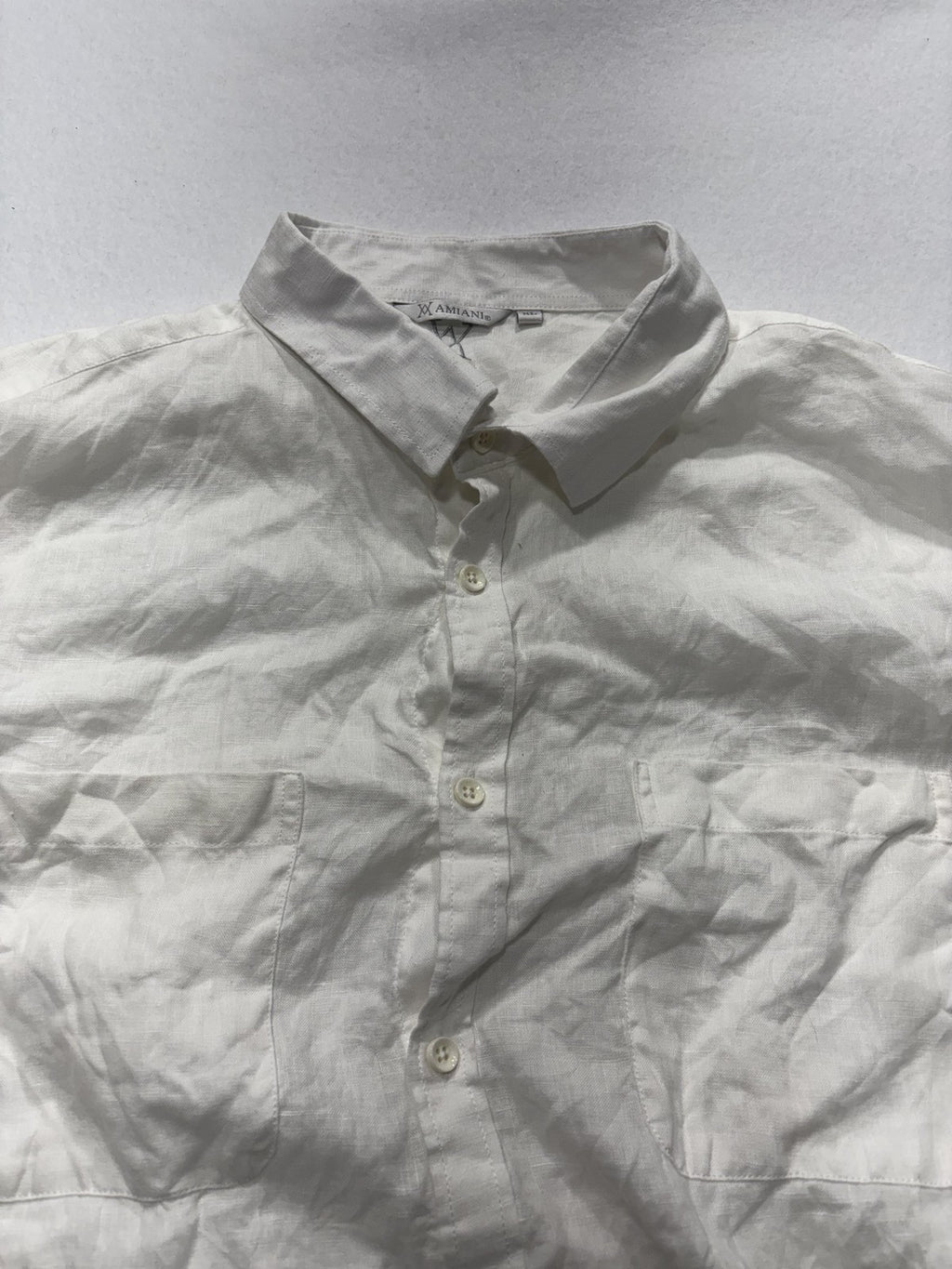 X Amiani Shirt Mens XL White Linen Long Sleeve Button Up Lightweight Casual