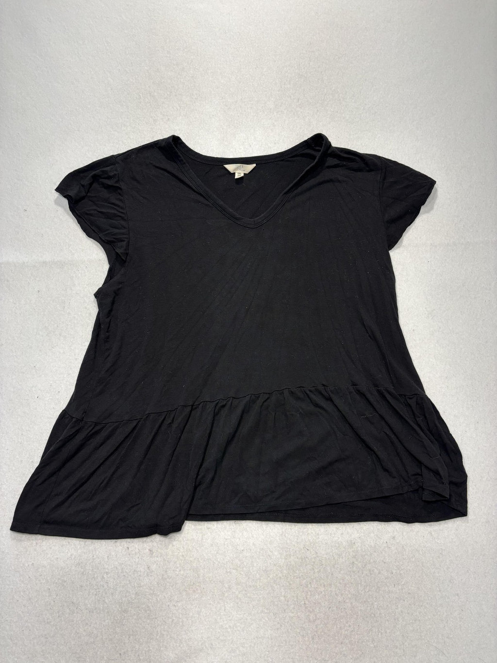 Time And Tru Shirt Womens 2XL Black V Neck Ruffle Hem Peplum Tee TT231000719978